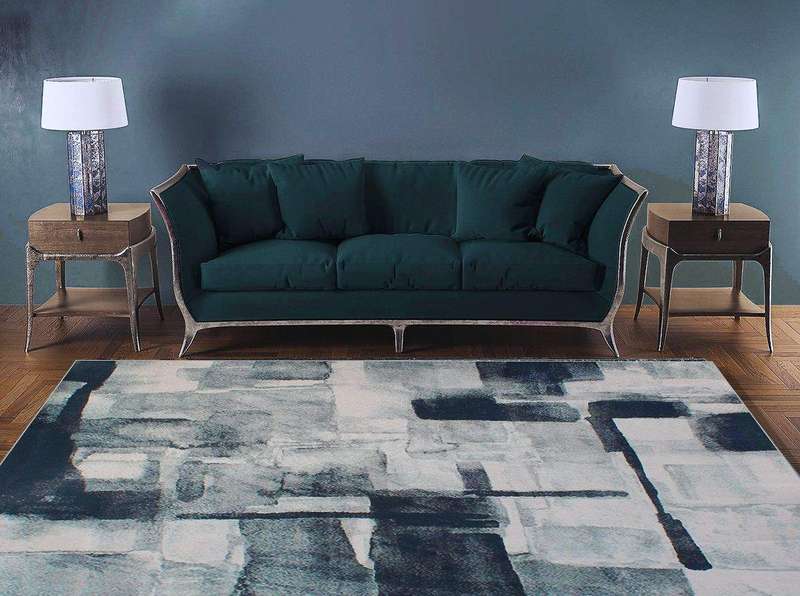 SMTE 200cm by 150cm - Modern 3D Geometric Design Area 13 Rug Blue with keychain