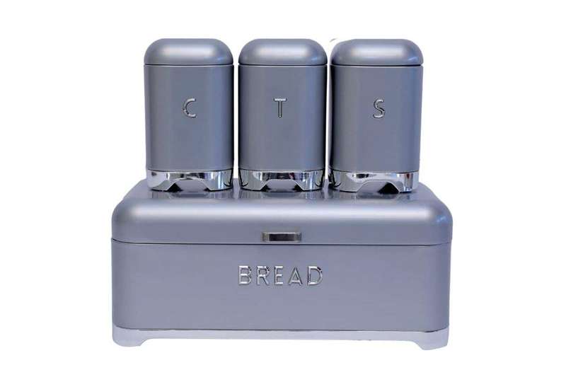 SMTE Zamudi Bread Bin with Tea, Coffee and Sugar Canister - Grey, Silver with keychain