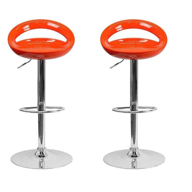 SMTE Set of 2 Modern Stylish Kitchen Breakfast Bar Stools - Orange with keychain