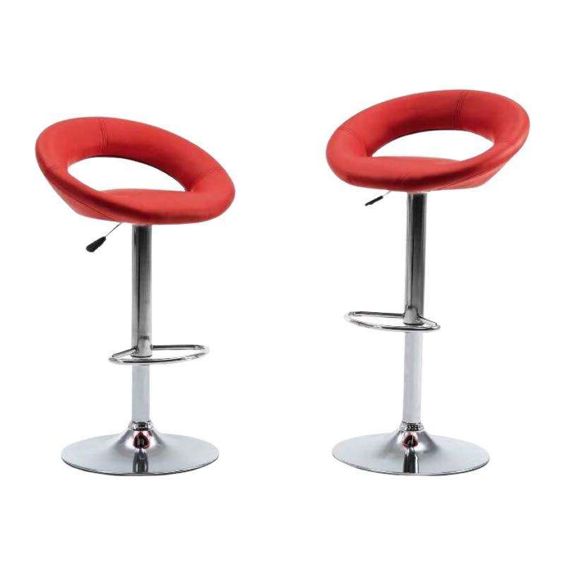 SMTE 2 Piece Faux Leather Swivel Bar Stool - Red with keychain