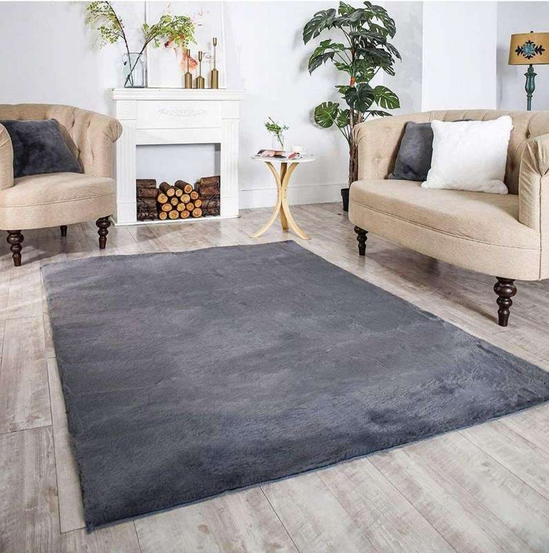 SMTE Quality Fluffy Rabbit Skin warm/soft rug carpet(1.2M X 1.6M) - Grey with keychain