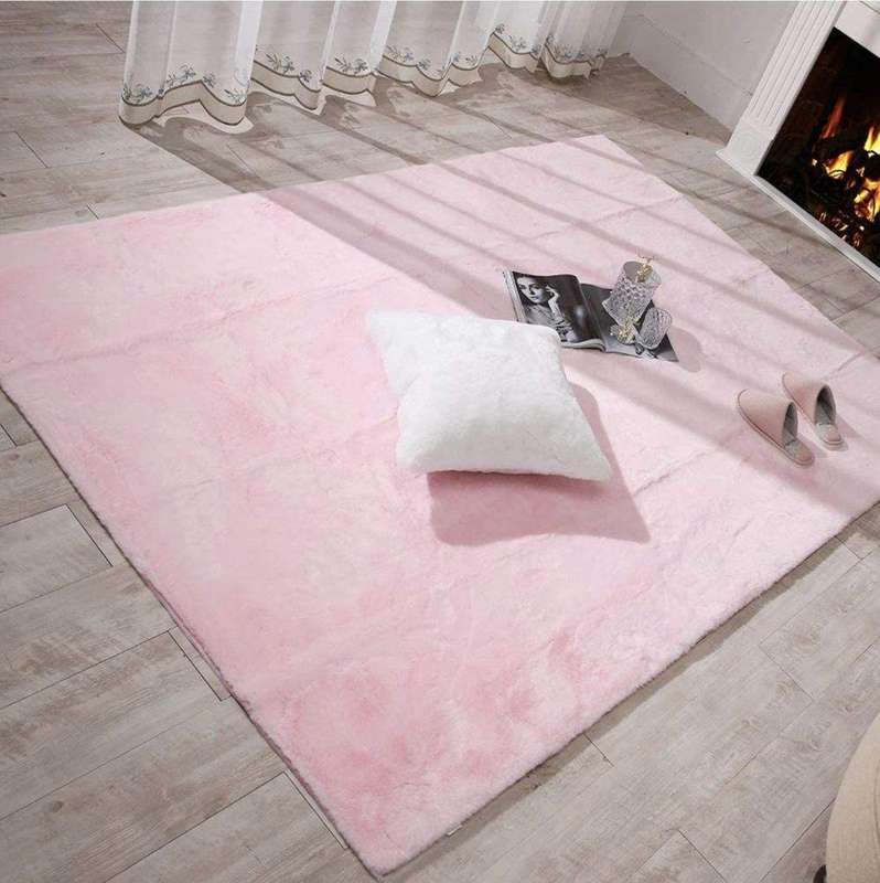 SMTE Quality Fluffy Rabbit Skin Warm/Soft Rug Carpet (1.2M X1.6M) - Pink with keychain