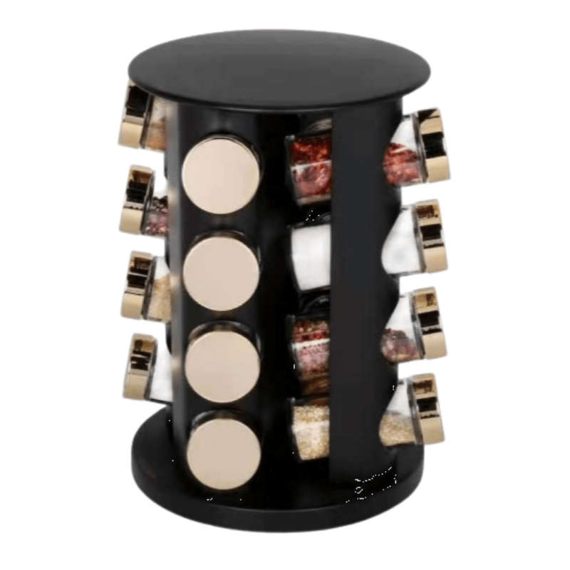 SMTE Spice Rack Set, 16-Pieces - Black with keychain