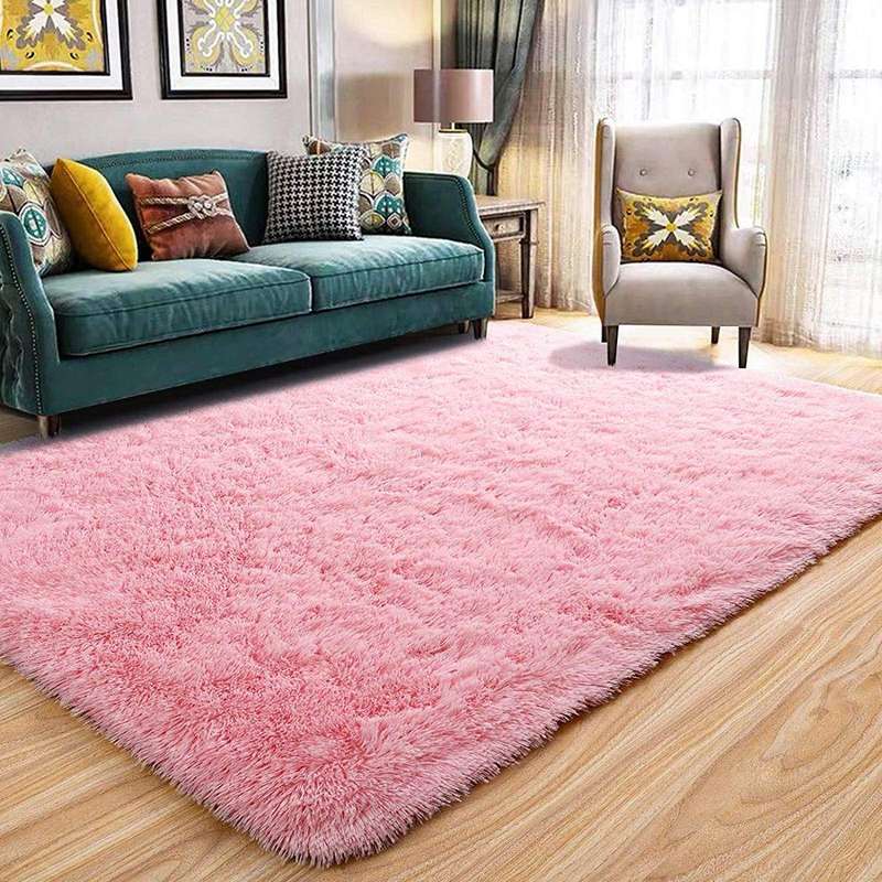 SMTE Soft Light Pink Fluffy Rug Carpet with keychain