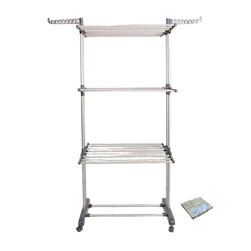SMTE 3 Layer Standing Drying Rack/Washing line Steel - Grey & SMTE Pegs Packs with keychain