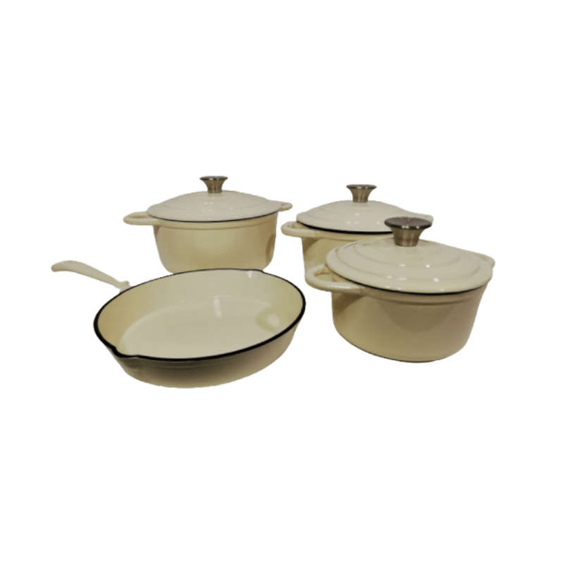 SMTE 7 Piece Authentic Cast Iron Dutch Oven Cookware Pot Set - White with keychain