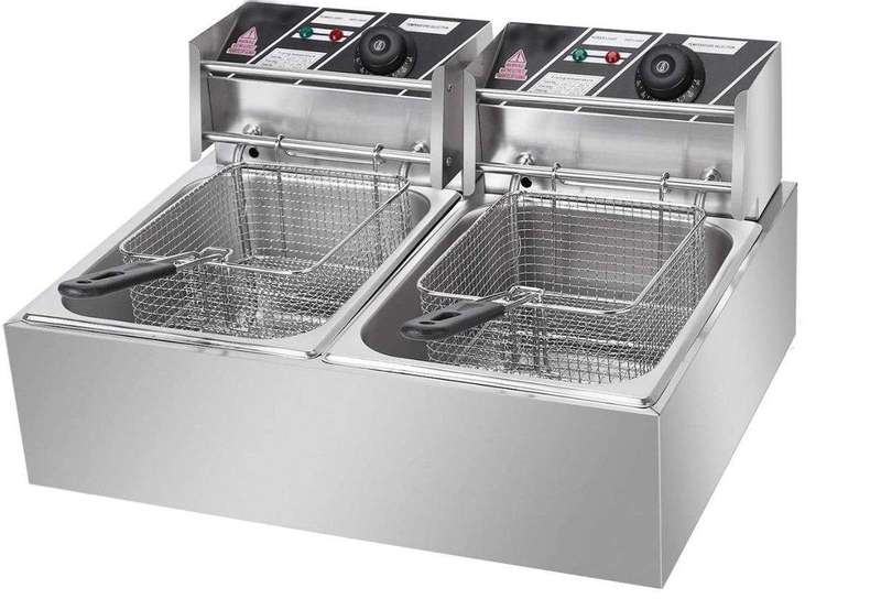 SMTE Delica 6L + 6L Double Pan Deep Fryer Silver with keychain