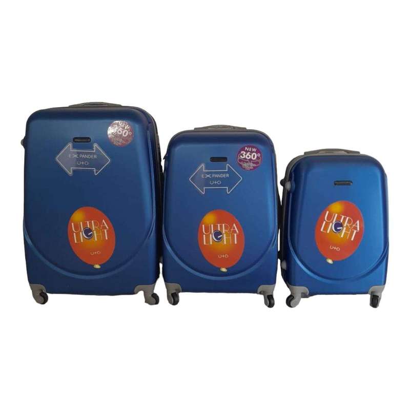 SMTE- 360 Lightweight Quad Wheel Quality Travel Ware-3 Piece Luggage Set - Blue with keychain