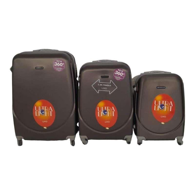 SMTE- 360 Lightweight Quad Wheel Quality Travel Ware-3 Piece Luggage Set - Brown with keychain