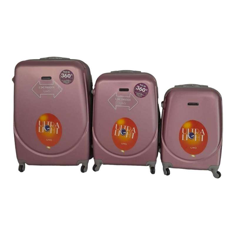 SMTE- 360 Lightweight Quad Wheel Quality Travel Ware-3 Piece Luggage Set - Pink with keychain