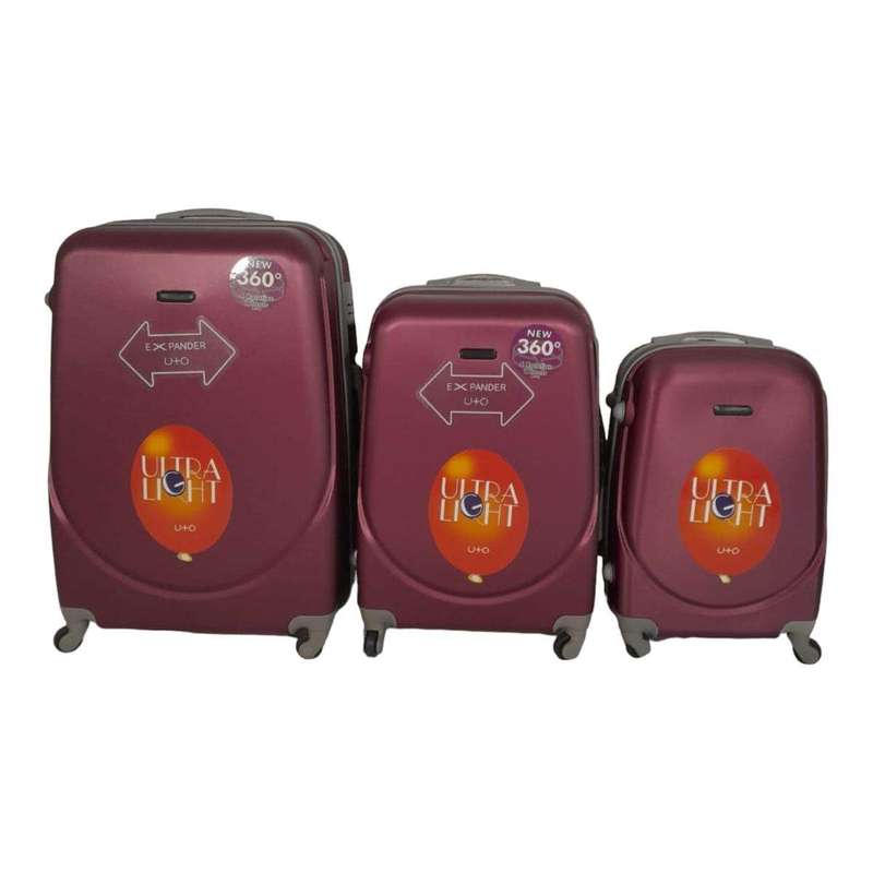 SMTE- 360 Lightweight Quad Wheel Quality Travel Ware-3 Piece Luggage Set - Purple with keychain