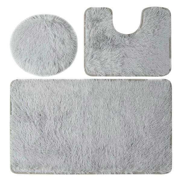 SMTE 3 Piece Non-Slip Plush Fluffy Toilet Seat Cover & Bathroom Mats Set - Comet with keychain