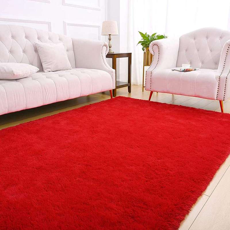 SMTE Cozy Shag Collection Solid Shag Rug Red with keychain
