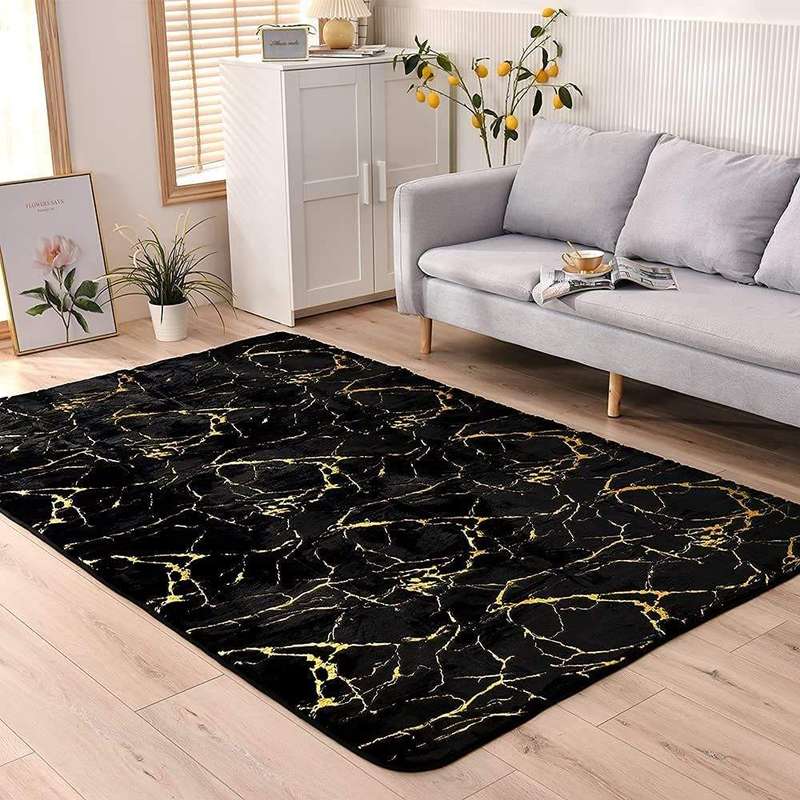 SMTE Black Modern Colorful Abstract Area Rugs Anti-Skid Fluffy with keychain