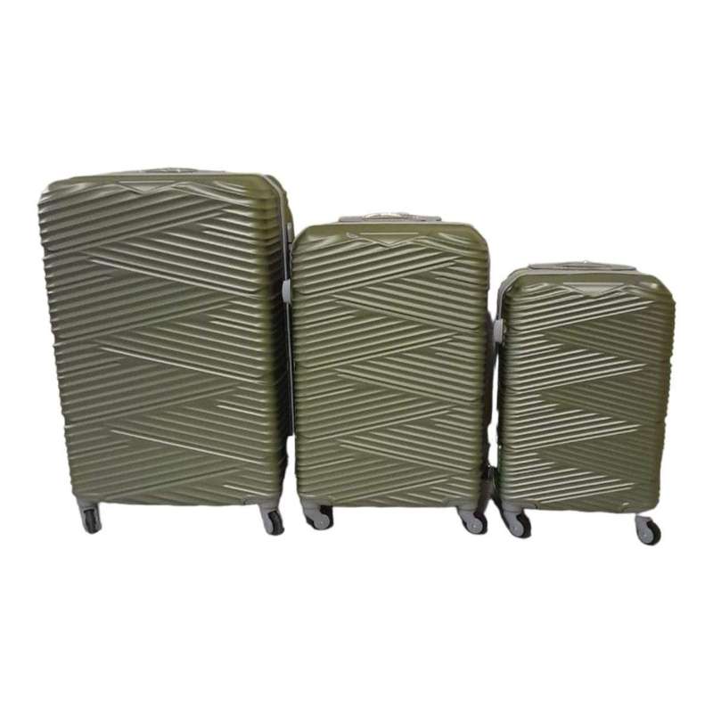 SMTE - Quad Wheel Quality Travel Ware - 3 Piece Luggage Set - S-7-W - Army Green with keychain