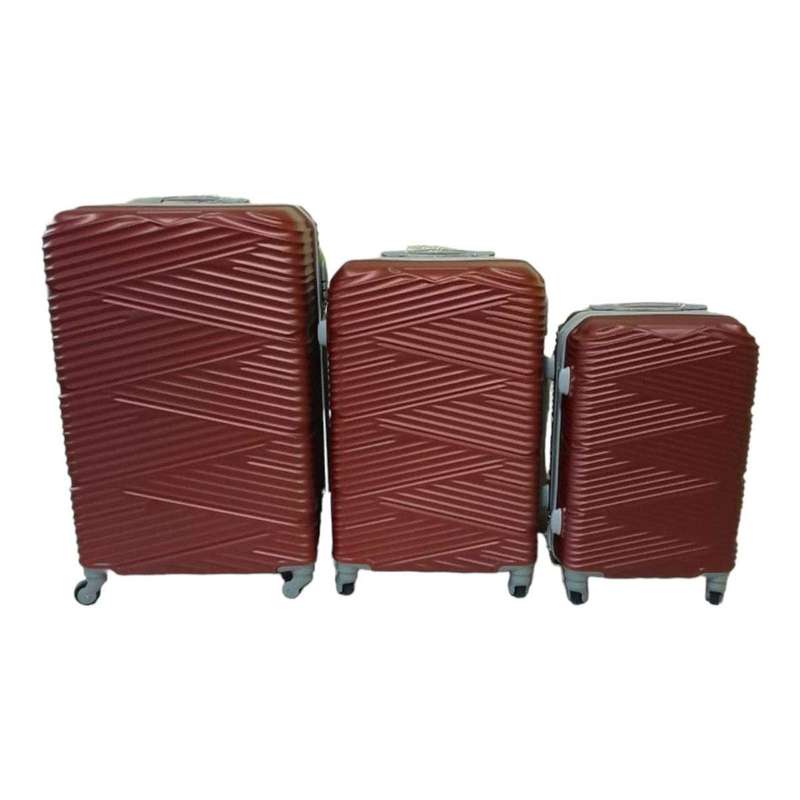 SMTE - Quad Wheel Quality Travel Ware - 3 Piece Luggage Set - S-7-W - Maroon with keychain