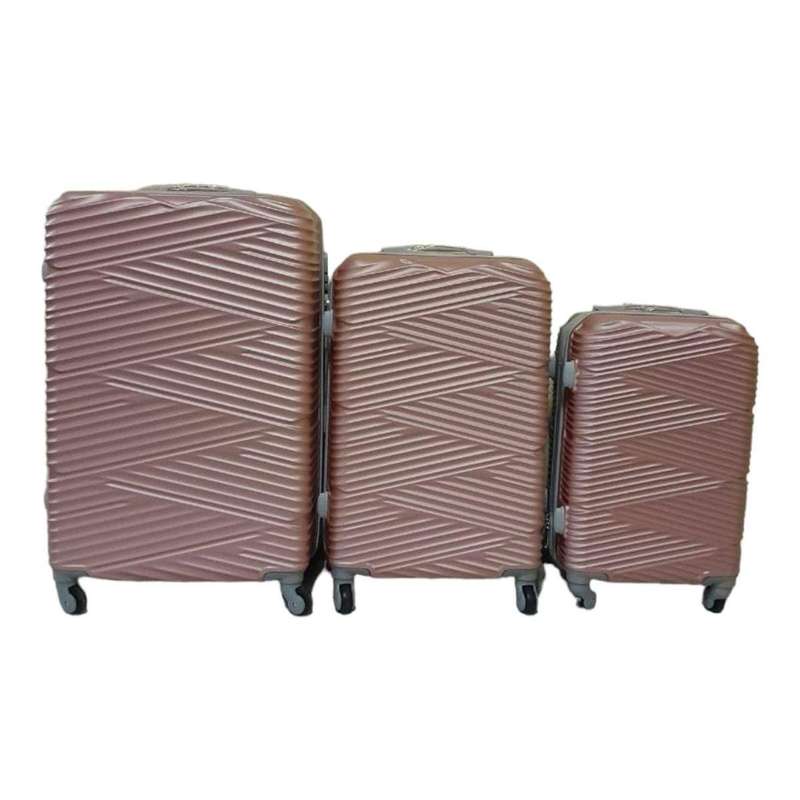 SMTE - Quad Wheel Quality Travel Ware - 3 Piece Luggage Set - S-7-W - Rose Gold with keychain