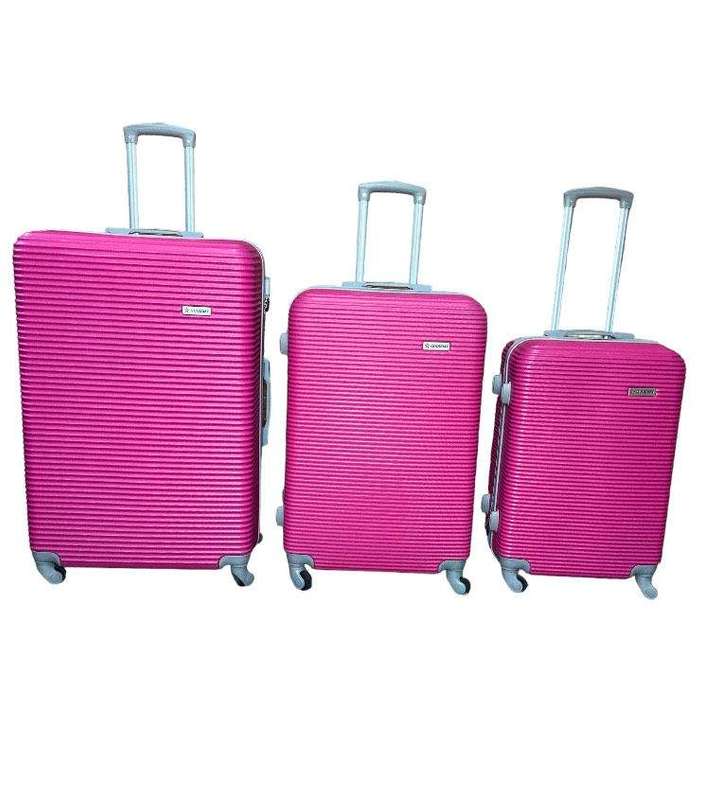 SMTE Travel Bag - 3 Piece Luggage Set - Bright Pink with keychain