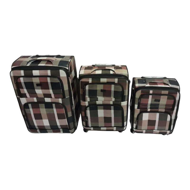 SMTE-Quality Luggage Set of 3 Leather Travel Suitcase Set Checks Art - C1 with keychain