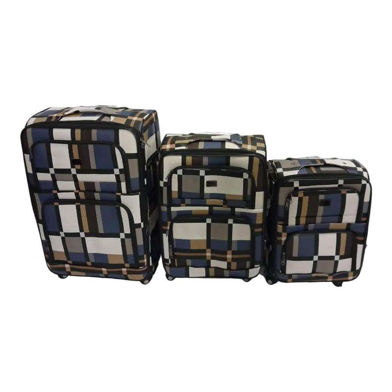 SMTE-Quality Luggage Set of 3 Leather Travel Suitcase Set Checks Art - C2 with keychain