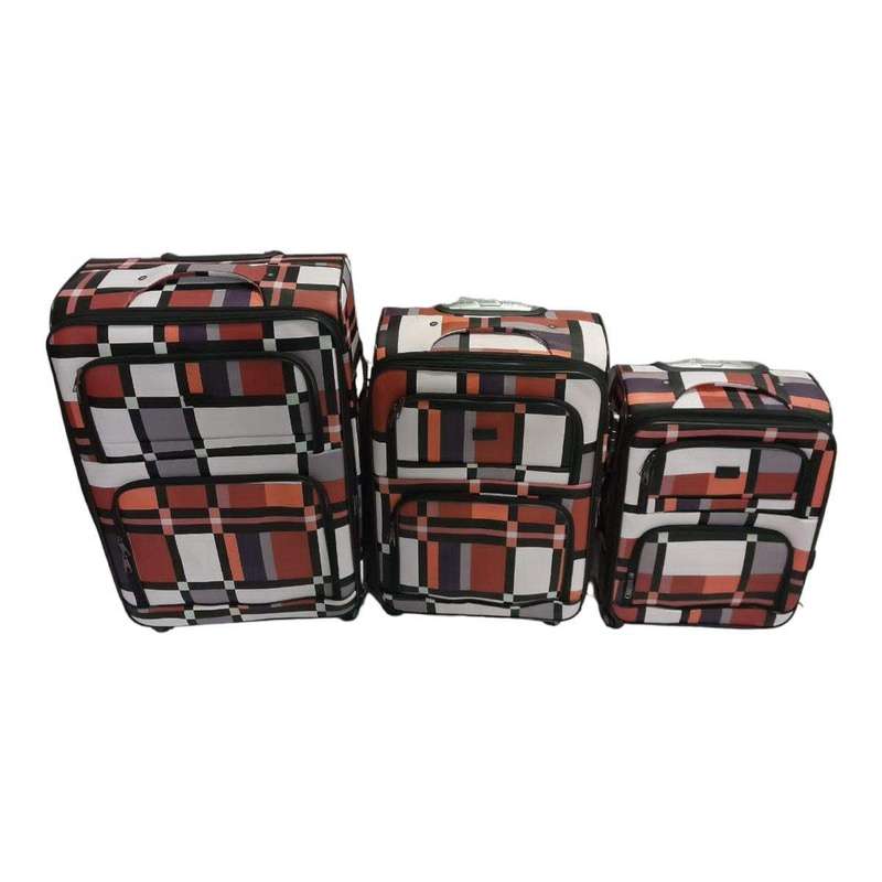 SMTE-Quality Luggage Set of 3 Leather Travel Suitcase Set Checks Art - C3 with keychain