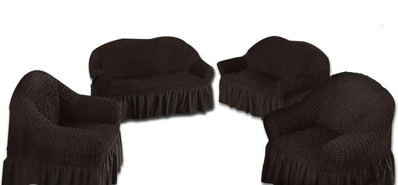 SMTE Decadent Ruffled 4 Piece Sofa & Couch Slipcover Set -2 + 2 + 1 + 1 - Grey with keychain