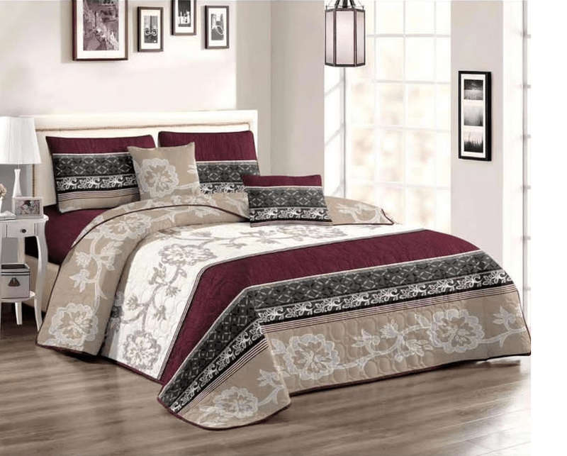 SMTE 5 Piece Quilt Set Flower Designed Bedspread Set with keychain