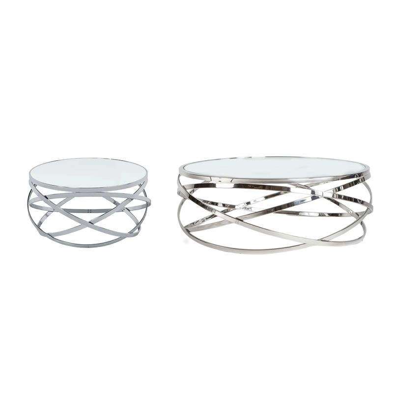 SMTE 2-Piece Stainless Steel and Marble Top Table Living Room Table with keychain