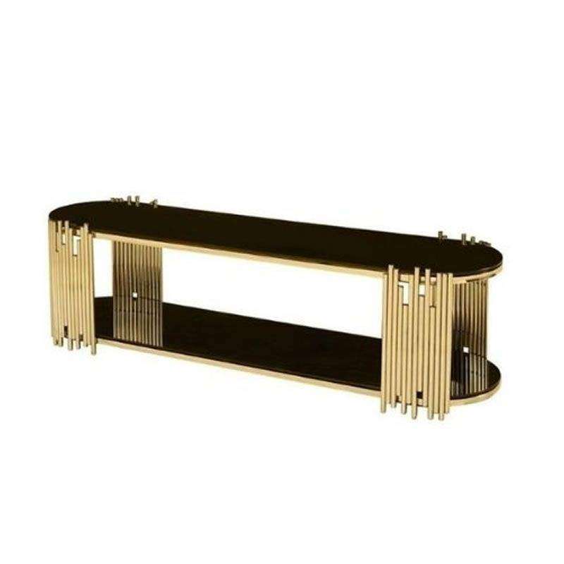 SMTE Black Glass Top and a Titanium Golden Stainless Steel Base TV Stand with keychain