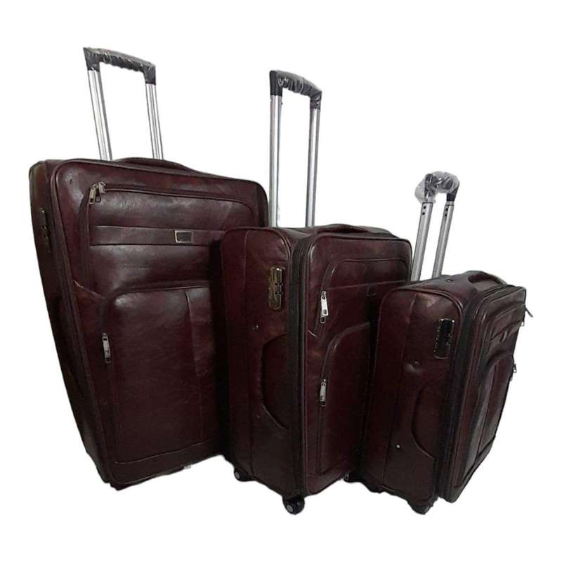 Smte-Luggage PU Leather Travel Suitcases - Set of 3 - Brown with keychain