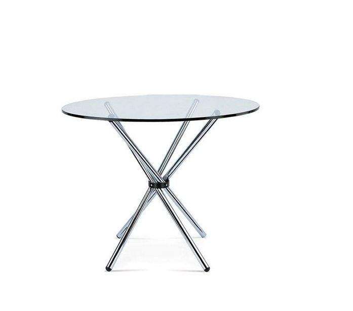 SMTE Round Glass Table 80cm - Silver Legs with keychain