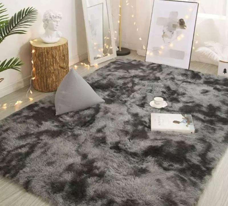 SMTE Large Premium Fluffy Carpet/Rug - Mix Gray with keychain