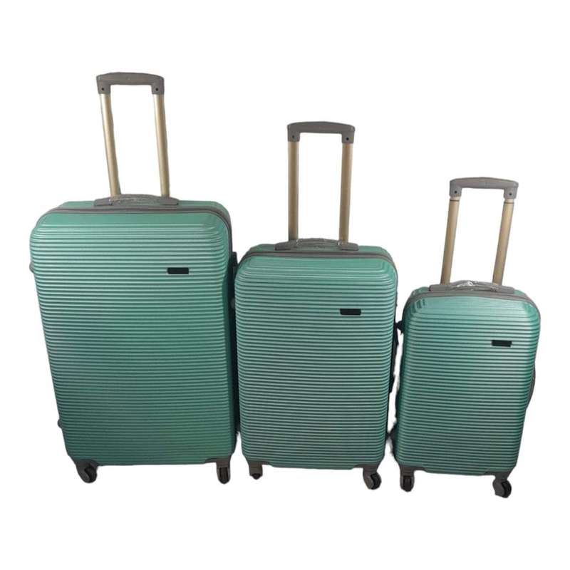 SMTE Quad Wheel Travel Luggage - 3 Piece Luggage Set - Line - Soda Green with keychain