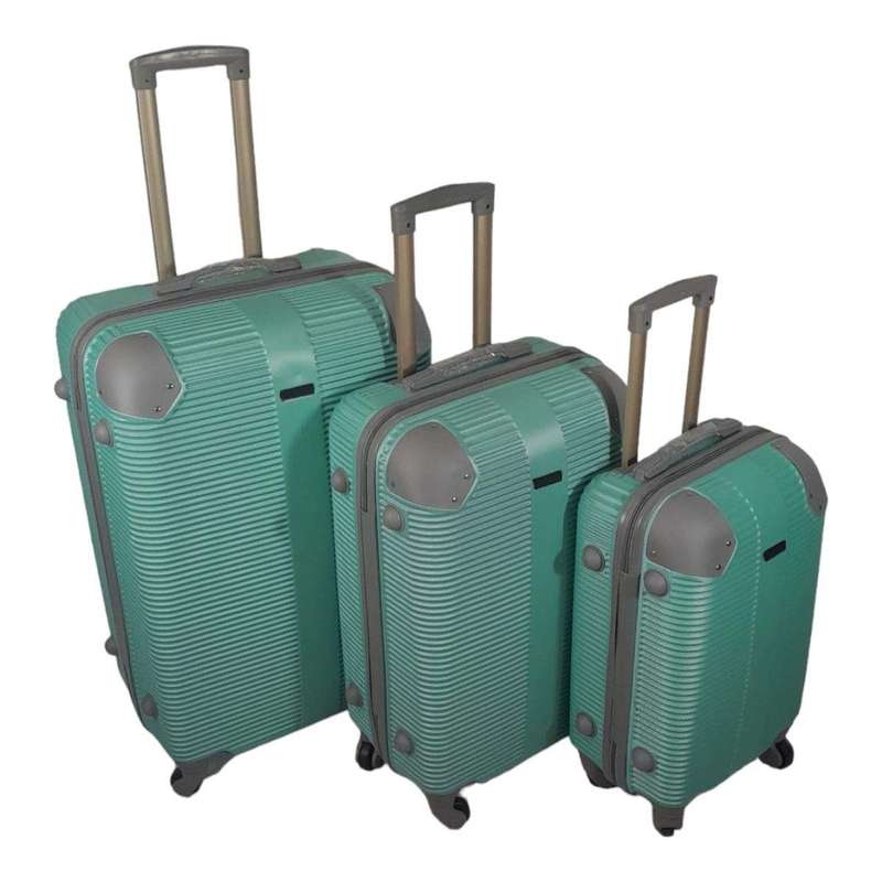 SMTE Quad Wheel Travel Luggage - 3 Piece Luggage Set - Protected - Soda Green with keychain