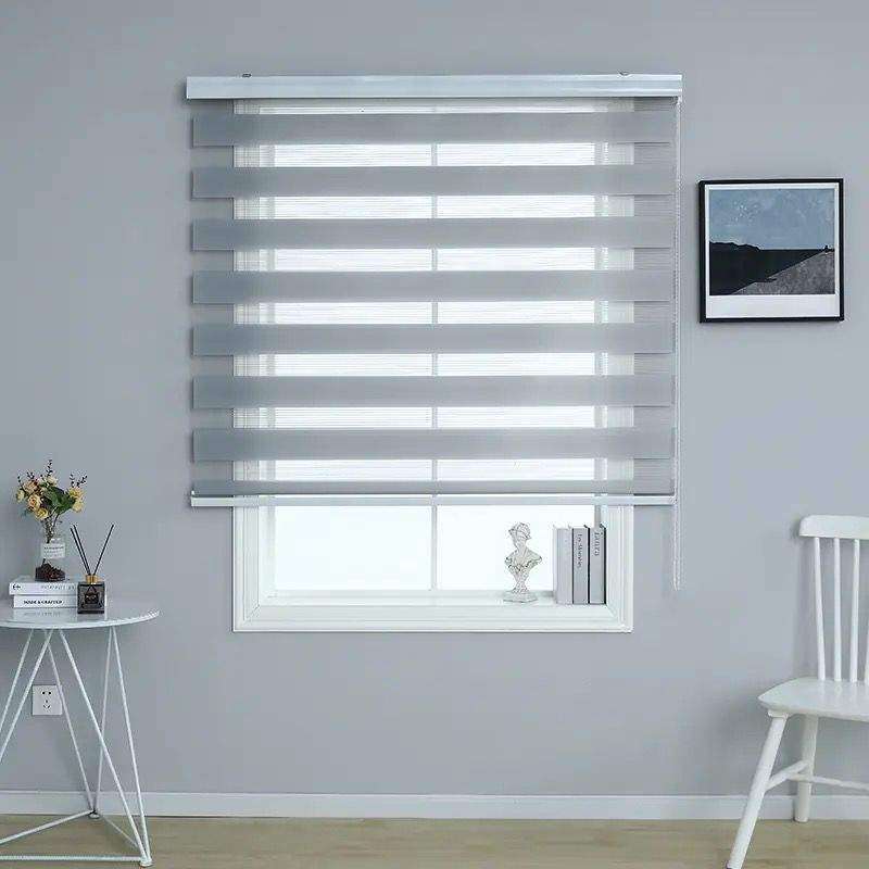 SMTE Quality Roller Zebra Blinds Dual Layer, Day Night Blinds for Windows - Grey - 90 cm with key...