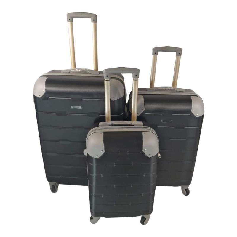 SMTE 3 Piece Hard Outer Shell Luggage Set - Protected EQ-1Z - Black with keychain