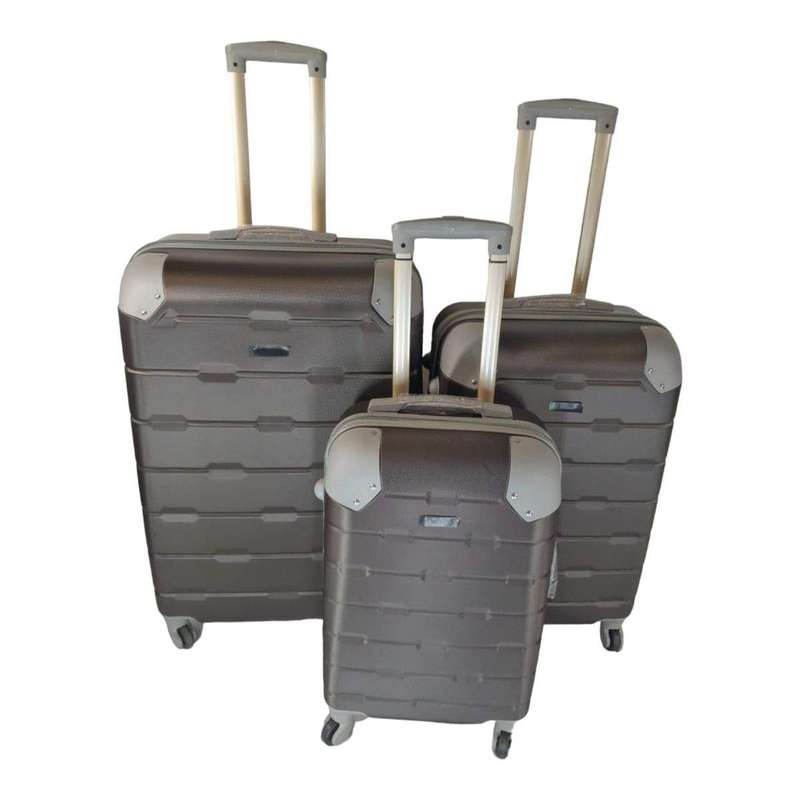 SMTE 3 Piece Hard Outer Shell Luggage Set - Protected EQ-1Z - Brown with keychain