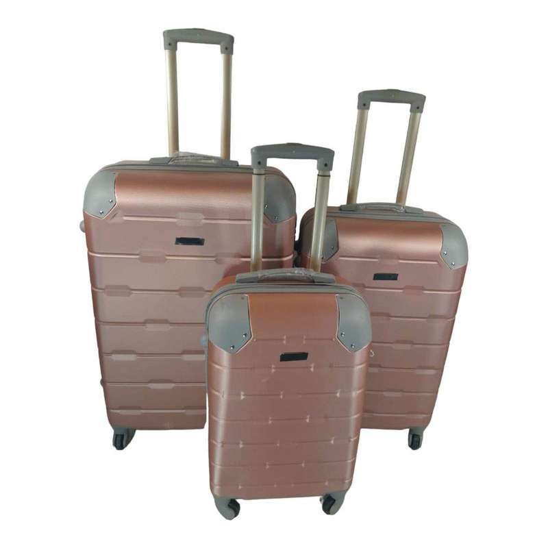 SMTE 3 Piece Hard Outer Shell Luggage Set - Protected EQ-1Z - Gold with keychain