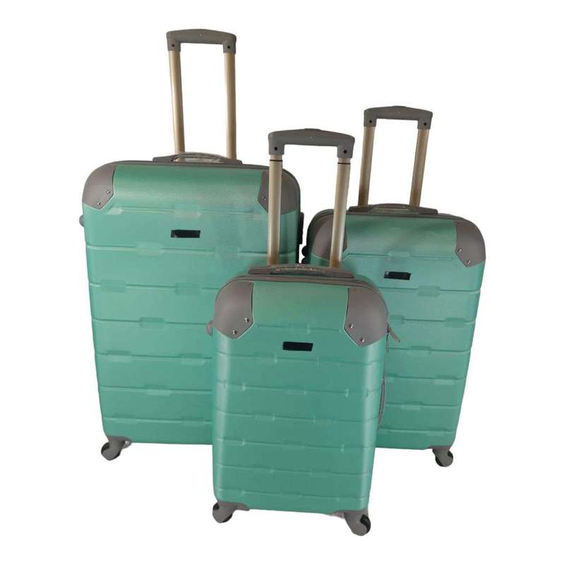 SMTE 3 Piece Hard Outer Shell Luggage Set - Protected EQ-1Z - Green with keychain
