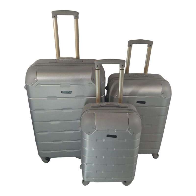 SMTE 3 Piece Hard Outer Shell Luggage Set - Protected EQ-1Z - Grey with keychain