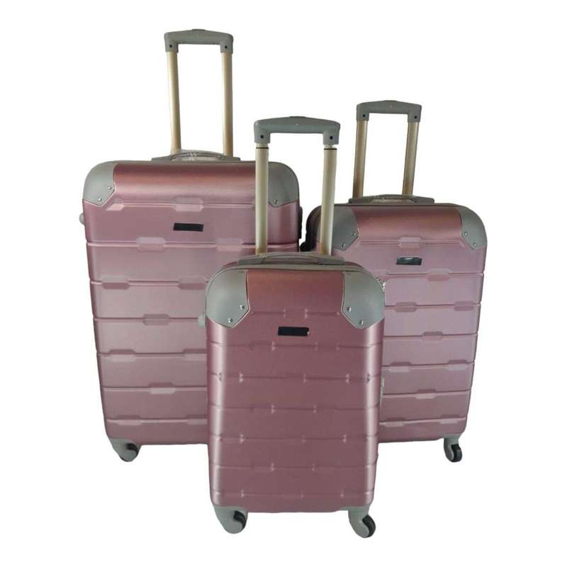 SMTE 3 Piece Hard Outer Shell Luggage Set - Protected EQ-1Z - Pink with keychain