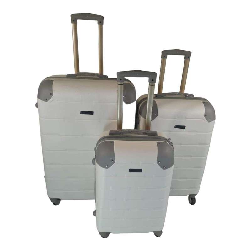 SMTE 3 Piece Hard Outer Shell Luggage Set - Protected EQ-1Z - White with keychain