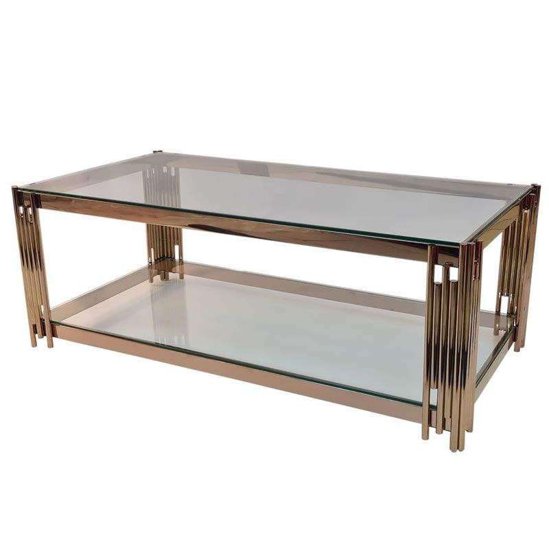 SMTE Gold Glass Top Coffee Table with Pipe Design Tubular Base with keychain