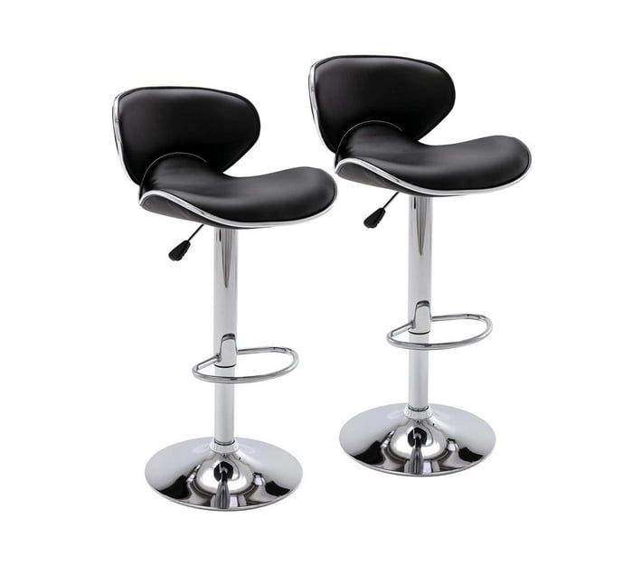 SMTE Modern Swivel Airlift Barstools with Back - Set of 2 - Black with keychain