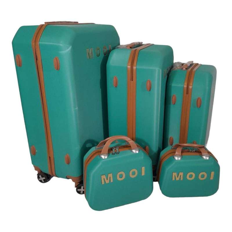SMTE-Quality Luggage Suitcase Hardshell Mooistar 5 Piece - Green with keychain