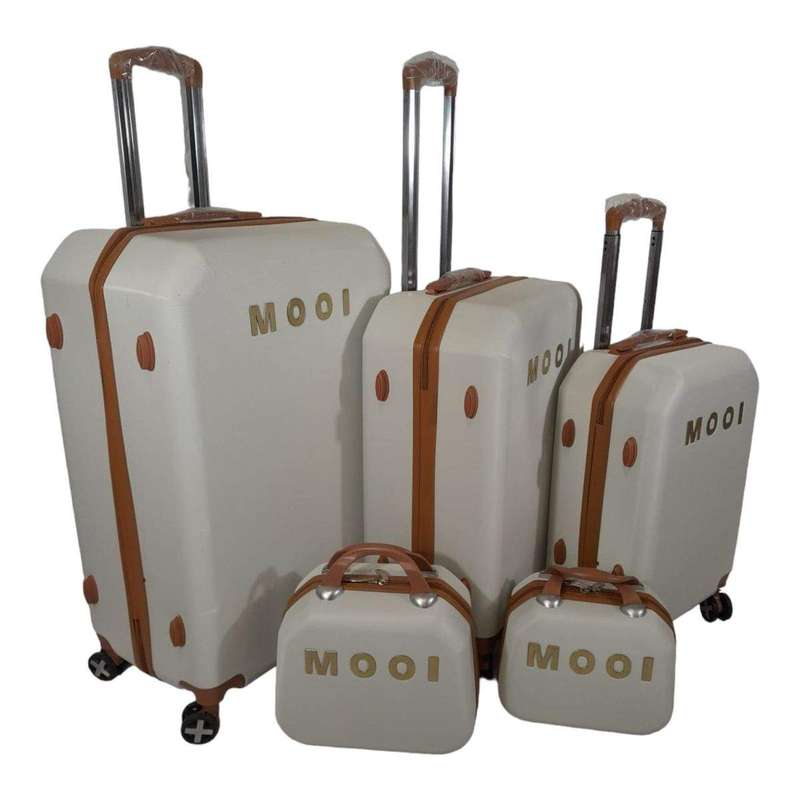 SMTE-Quality Luggage Suitcase Hardshell Mooistar 5 Piece - White with keychain