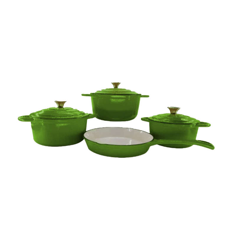 SMTE Stunning - 7 Piece New Design Dutch Pot Cookware Sets Cast Iron - Green with keychain