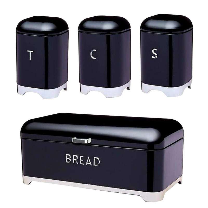 SMTE DH - Breadbin Retro Design with 3 Piece Matching Canister Set - Black with keychain