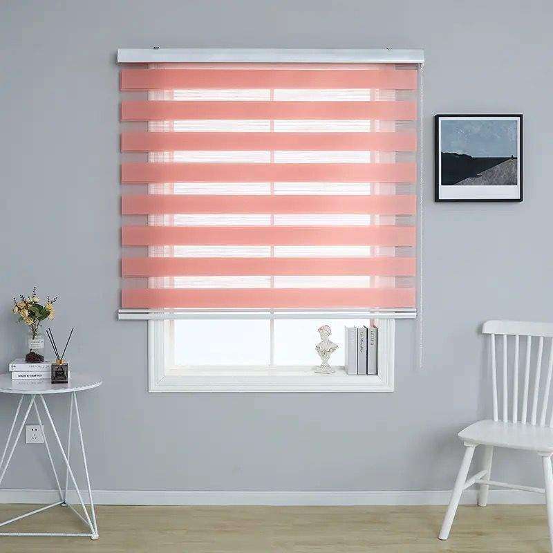 SMTE Quality Roller Zebra Blinds Dual Layer, Day Night Blinds for Windows -Pink - 100 cm with key...