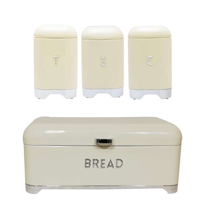SMTE DH - Breadbin Retro Design with 3 Piece Matching Canister Set - Cream with keychain